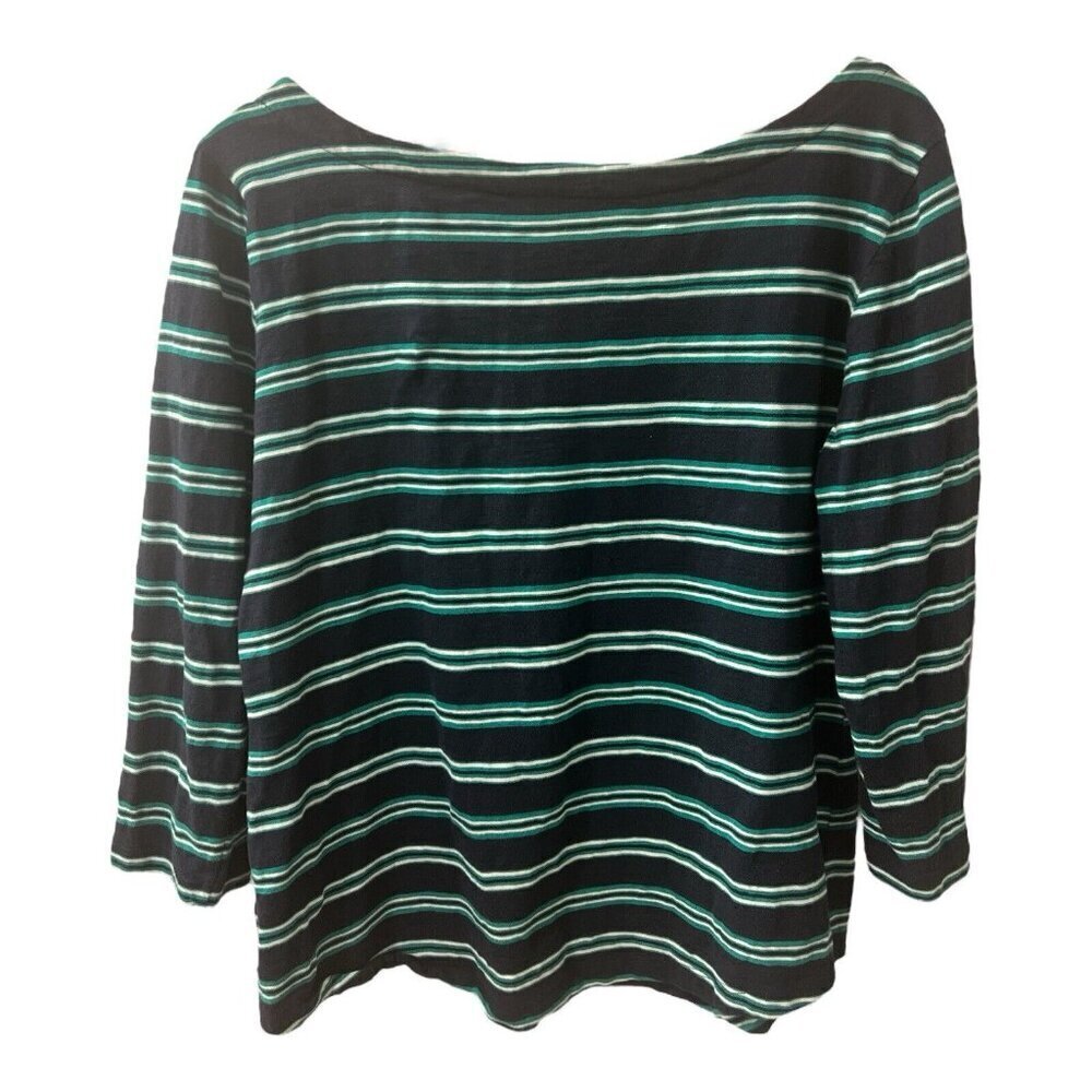 Banana Republic Top Shirt Womens Size Large Black & Green Striped 3/4 Sleeves - Picture 3 of 7